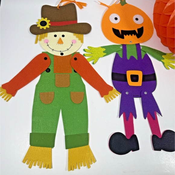 Other - Unbranded Halloween Decor Set Multicolor Felt Scarecrow Pumpkin Trio